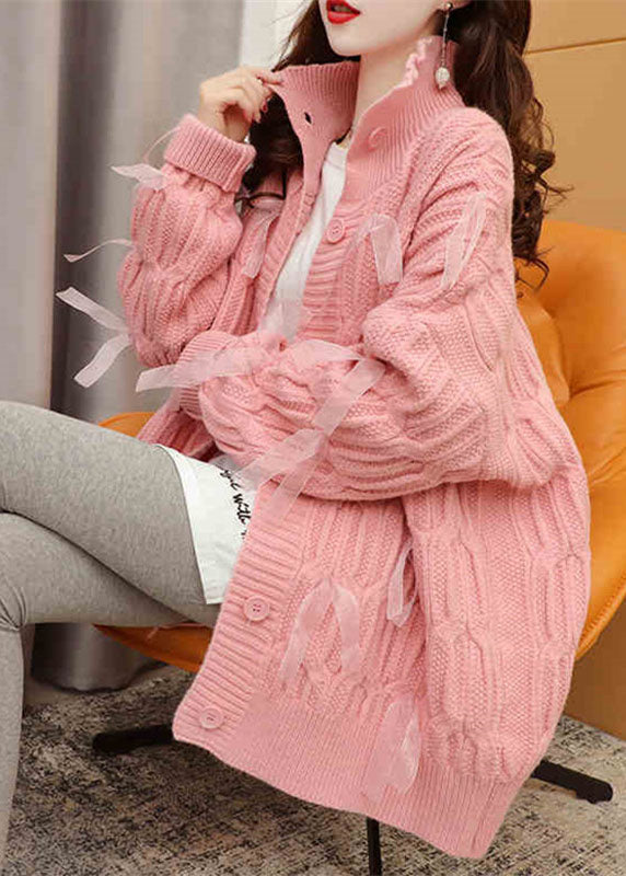Pink Loose Button Cozy Long Sweater