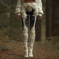 Comstylish Women Halloween Human Skeleton With White Rose Gothic Pants