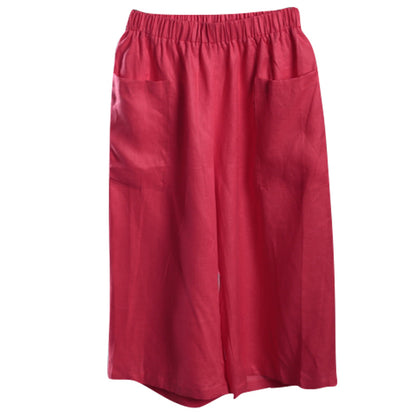 Natural Red Pockets Fall Wide Leg Linen Pants