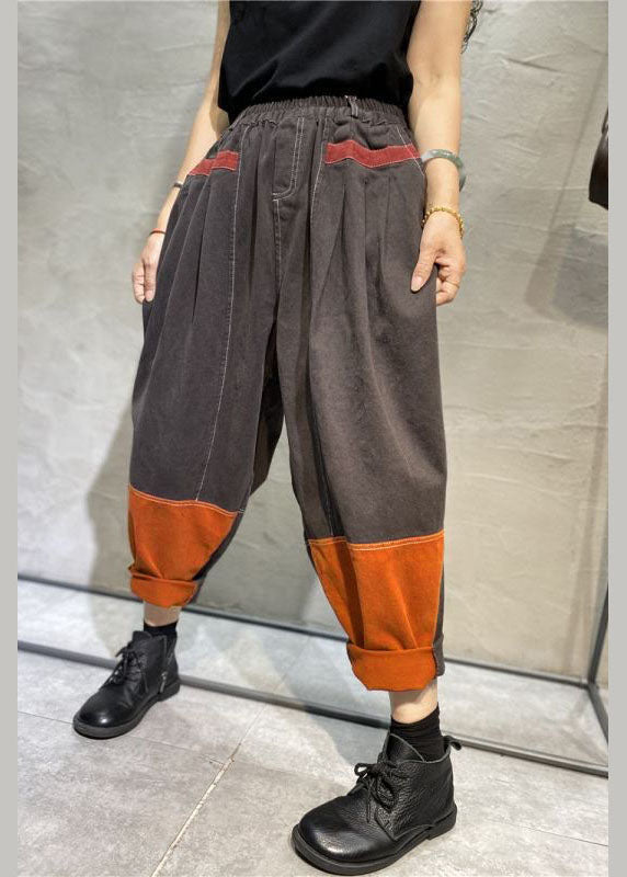 Grey Patchwork Cotton Pants Spring