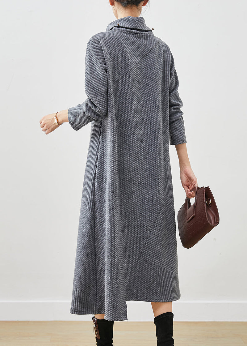 Grey Turtle Neck Cotton Vacation Dresses Fall
