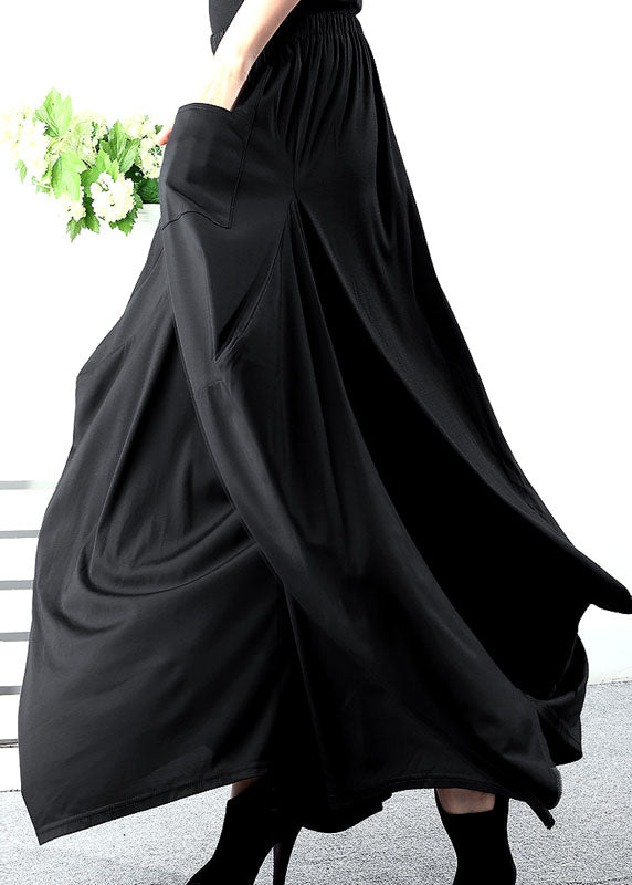Style Black Asymmetrical Pockets Cotton Pants Spring