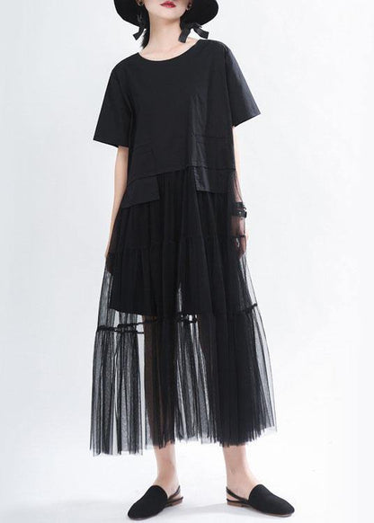 Unique Black O-neck Patchwork Tulle Summer Party Dress