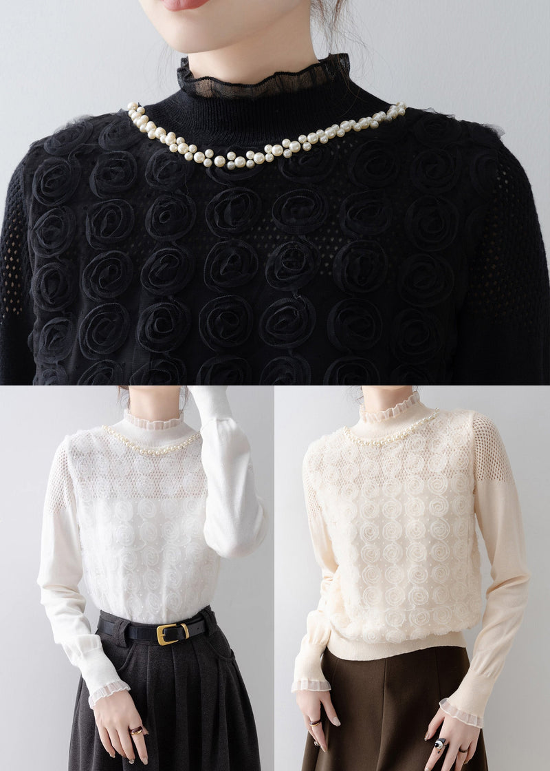 Modern White Ruffled Knit Top Spring