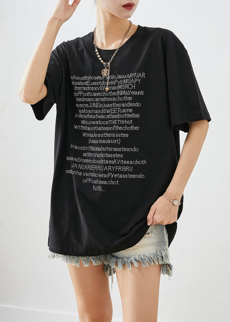 Black Oversized Letter Print Cotton Tanks Summer