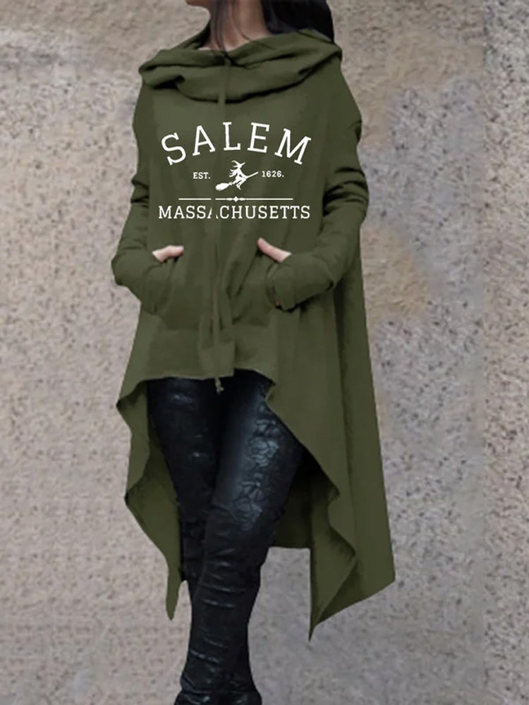 Comstylish Women's Salem Massachusetts Printed Irregular Long Sleeve Sweatshirt