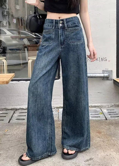 Navy Oversized Denim Straight Pants Fall