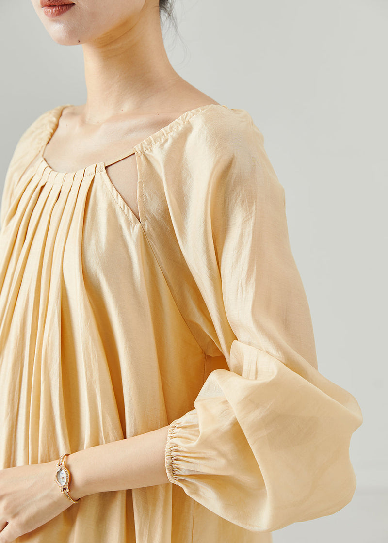 Khaki Oversized Hollow Out Linen Dress Spring