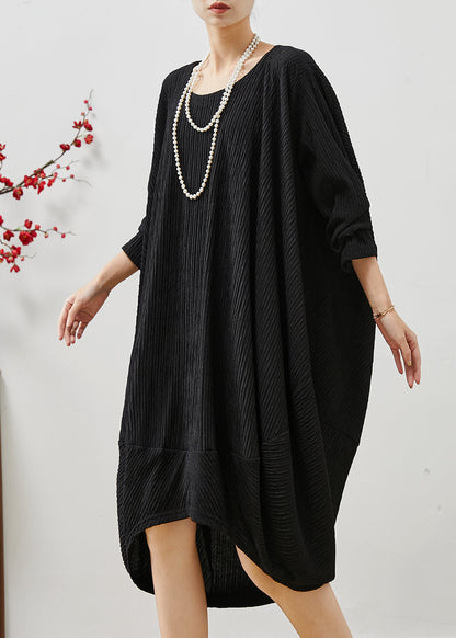 Black Low High Design Patchwork Cotton Dress Fall