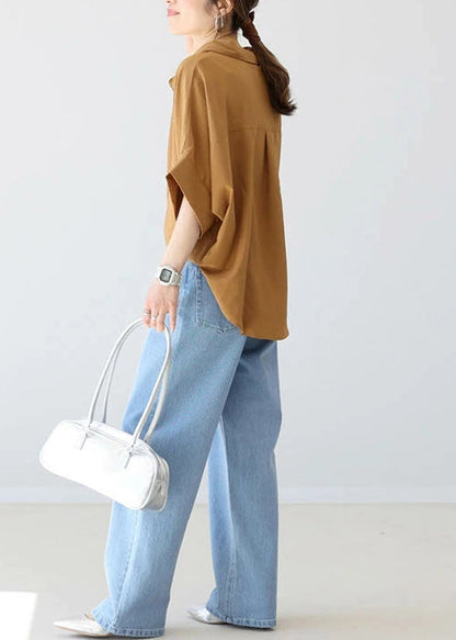 Coffee Oversized Cotton Shirt Top Summer