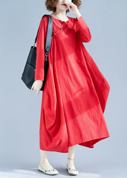 Red Outfit O Neck Asymmetric Robes Spring Dress