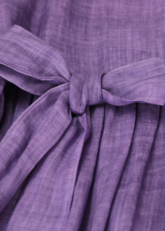 Purple Ruffled Maxi Summer Linen Dress