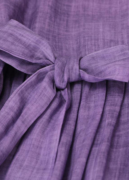 Purple Ruffled Maxi Summer Linen Dress
