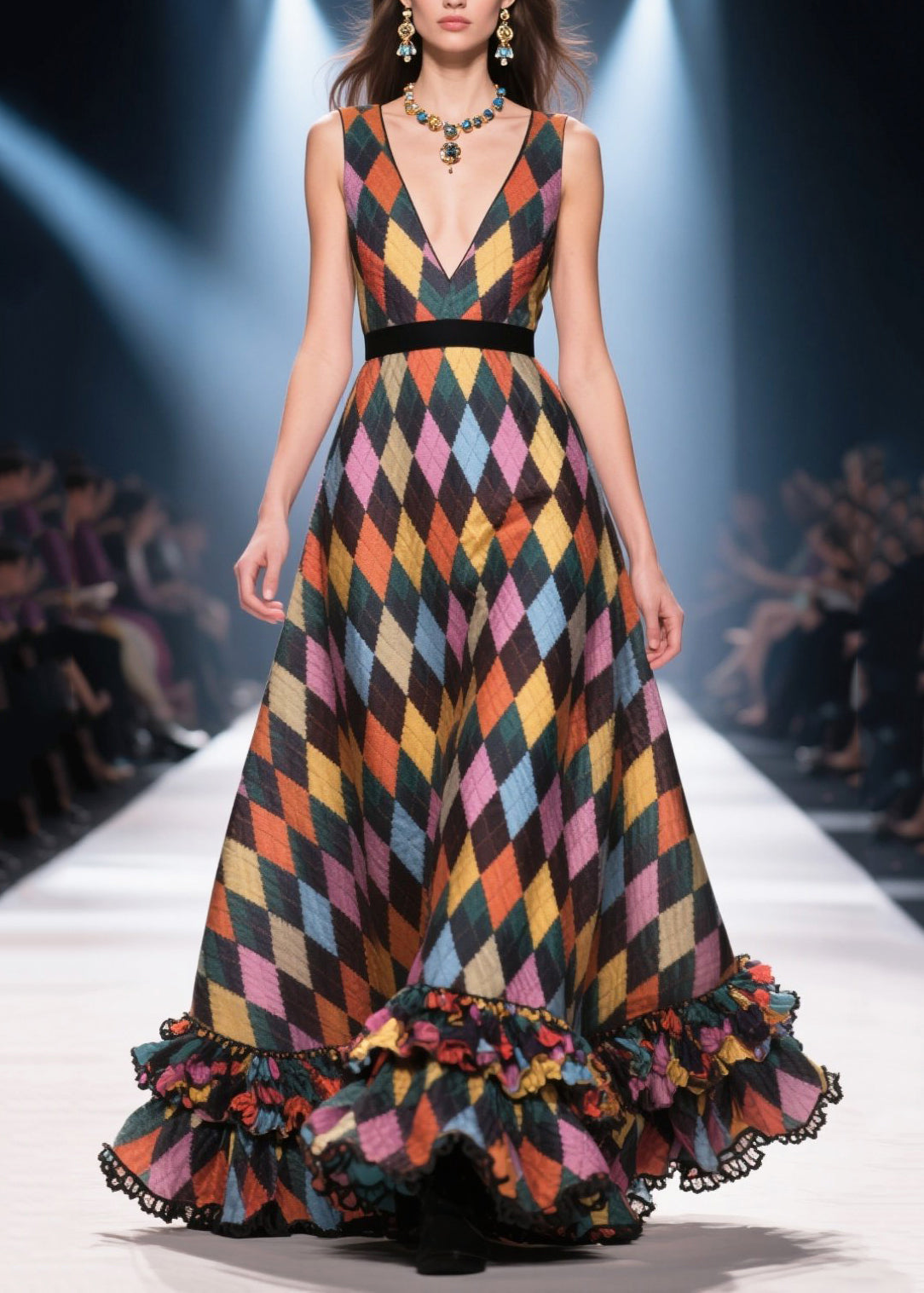 Multicolour Plaid Patchwork Exra Large Hem Vestidos Dress Summer