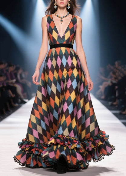 Multicolour Plaid Patchwork Exra Large Hem Vestidos Dress Summer