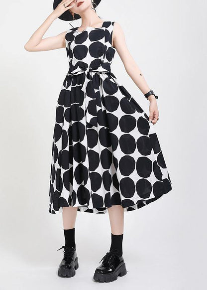 Fine Black Dot Tie Waist Summer Cotton Dress