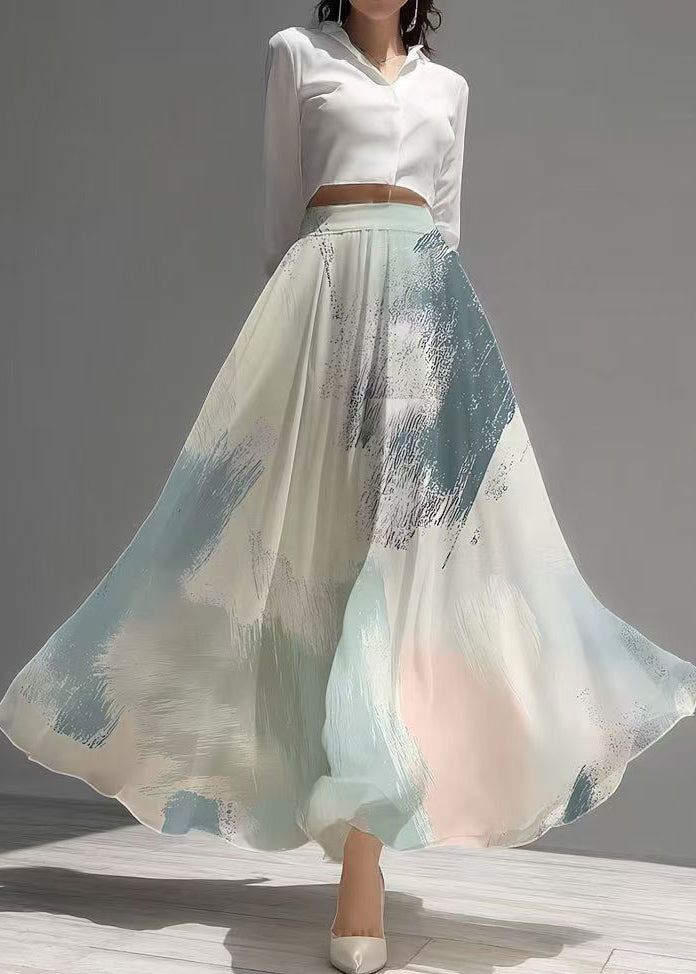 Beige Print Exra Large Hem Chiffon Skirts Summer