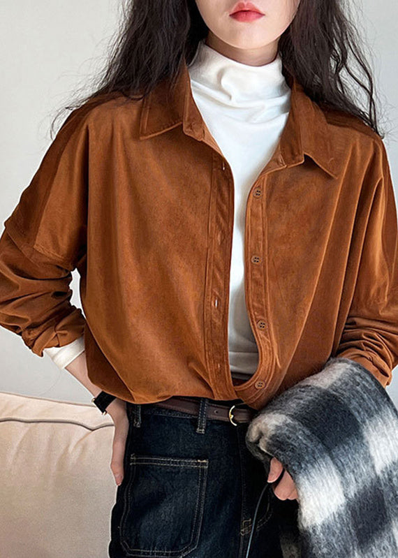 Caramel Peter Pan Collar Corduroy Shirt Fall