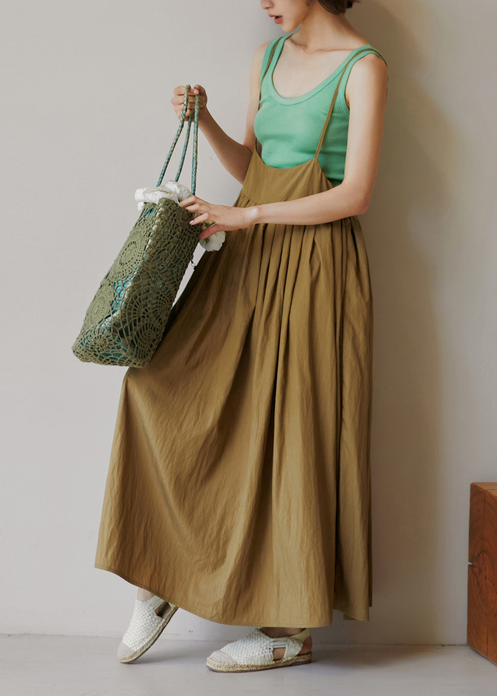 Navy Pockets Wrinkled Cotton Spaghetti Strap Dress Summer