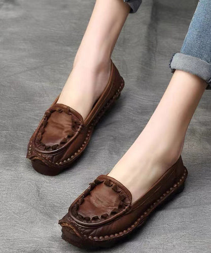 Coffee Handmade Cowhide Leather Flat Shoes