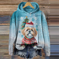 Comstylish Retro Christmas Cute Puppy Shih Tzu Print Hoodie