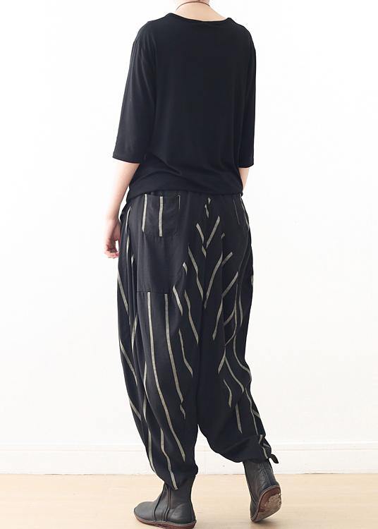 Spring New Black Grey Striped High Waist Pants