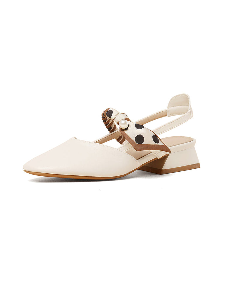 Fine Nail Bead Buckle Strap Chunky Sandals Beige Faux Leather