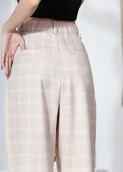 Apricot Plaid Side Open Summer Pants