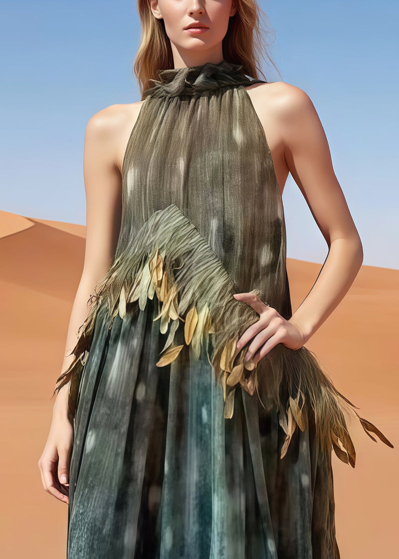 Cold Shoulder Tie Dye Feathers Dress Summer