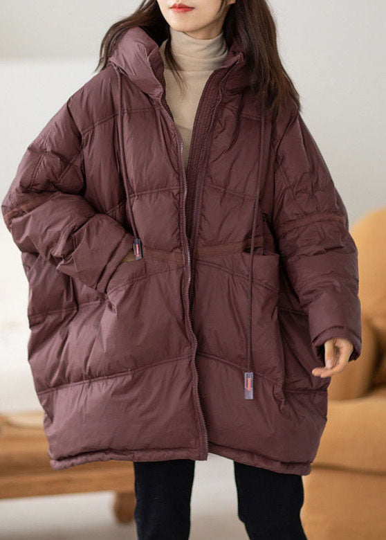 Chocolate Hooded Oversized Drawstring Thick Canada Goose Jacket Batwing Sleeve Winter