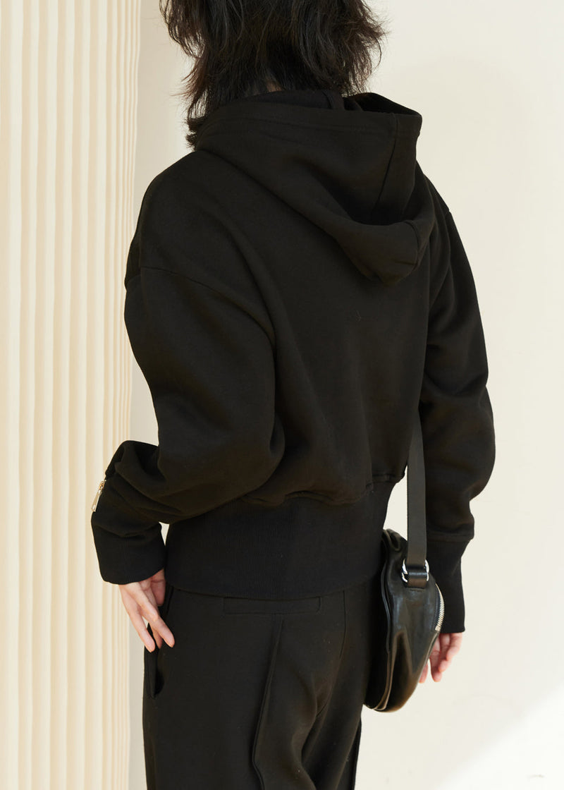 Beige Hooded Zippered Thick Cotton Sweatshirt