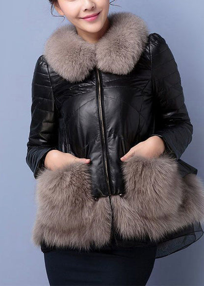 Red Fox Collar Patchwork Duck Down Down Sheepskin Coat Winter
