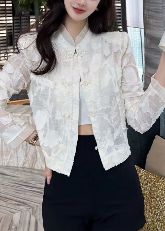 Slim Fit Black Stand Collar Embroideried Lace Upf 50+ Coats Long Sleeve