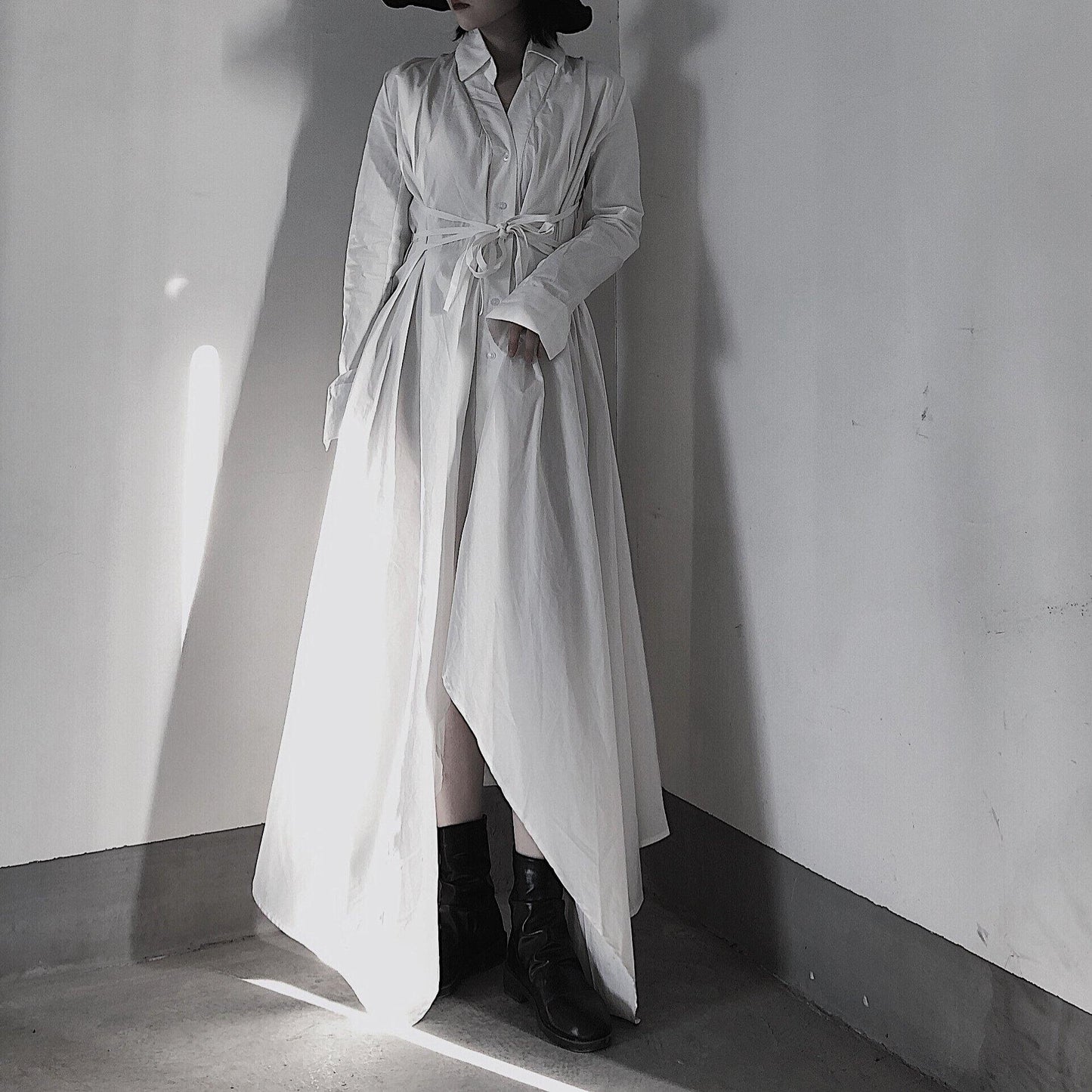 V Neck Asymmetric Spring Quilting Clothes Catwalk White Art Dresses