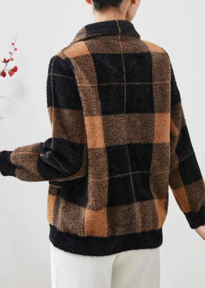 Colorblock Zip Up Plaid Mink Velvet Coats Spring