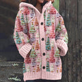 Christmas Tree Cat Print Knitted Hooded Cardigan elevenforest