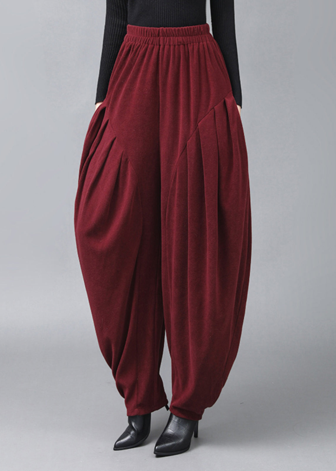 Italian Mulberry Wrinkled Pockets High Waist Cotton Lantern Pants Spring