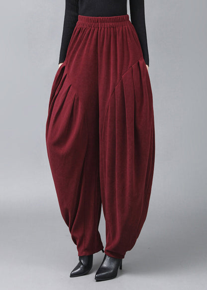 Italian Mulberry Wrinkled Pockets High Waist Cotton Lantern Pants Spring