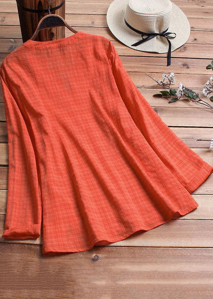 Plaid Side Button V-neck Long Sleeve Shirt Blouse
