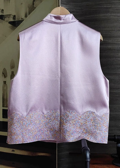Purple Patchwork Embroideried Silk Tops Sleeveless