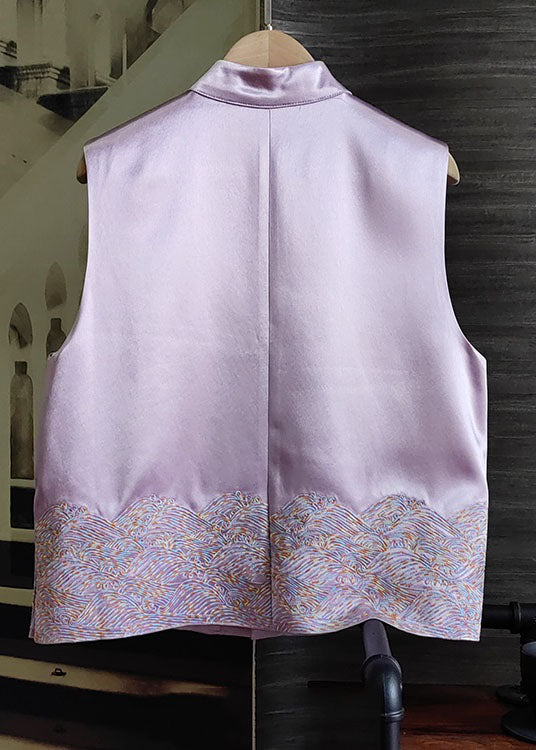 Purple Patchwork Embroideried Silk Tops Sleeveless