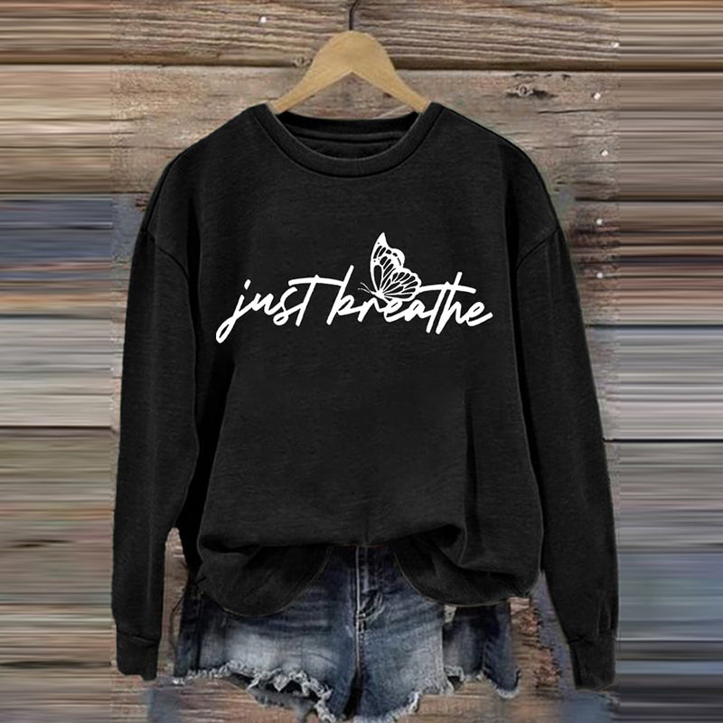 Comstylish Women's Just Breathe Print Round Neck Sweatshirt