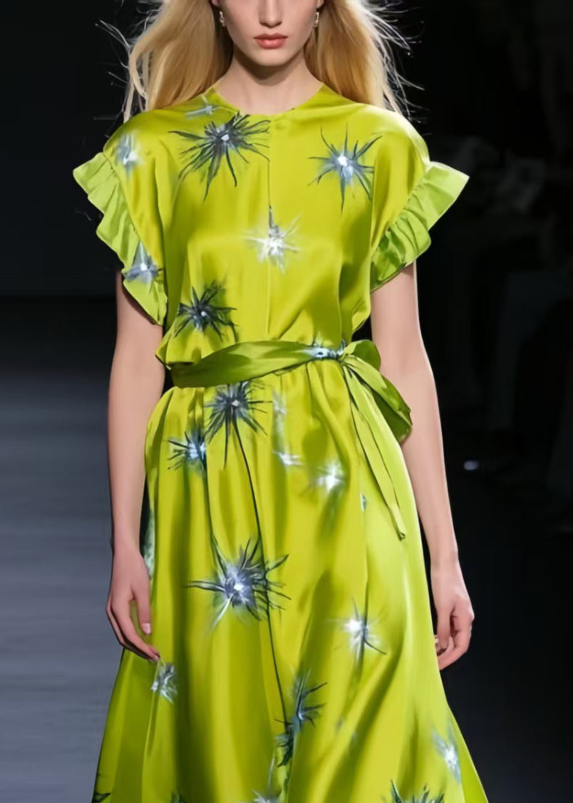 Grass Green Twinkling Star Print Silk Tunic Dress Summer
