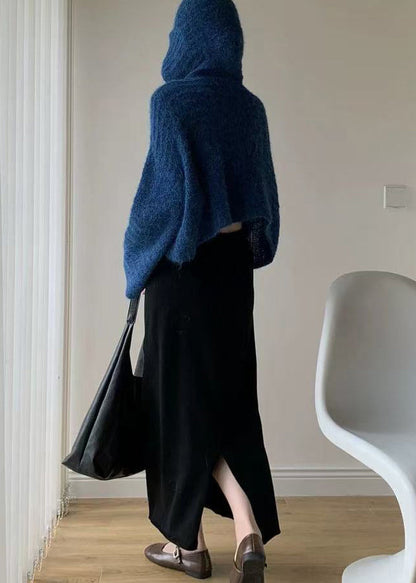 Stylish Blue Hooded Oversized Knit Pullover Spring