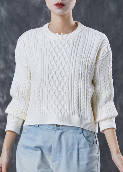 White Warm Cable Knit Pullover Winter
