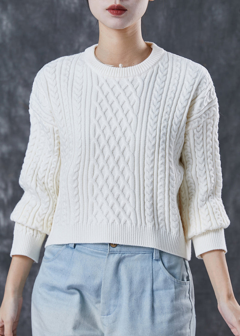 White Warm Cable Knit Pullover Winter