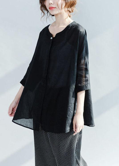 White Button Loose Fall Blouses Three Quarter Sleeve
