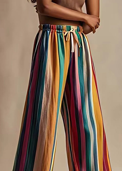 Original Design Striped Elastic Waist Cotton Blend Pants Summer