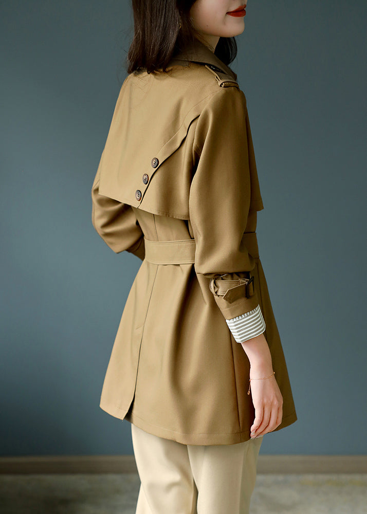 Khaki Notched Button Trench Coat Long Sleeve