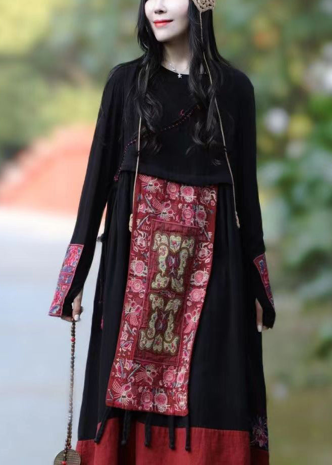 Rose V Neck Patchwork Linen Dresses Sleeveless